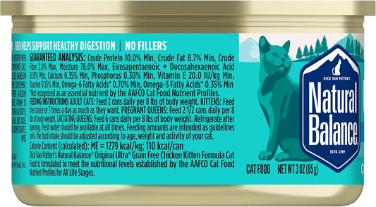 Natural Balance Original Ultra Grain Free Chicken Cat Food | Wet Canned Food For Cats Kitten Formula | 3-Oz. Can (Pack Of 24)