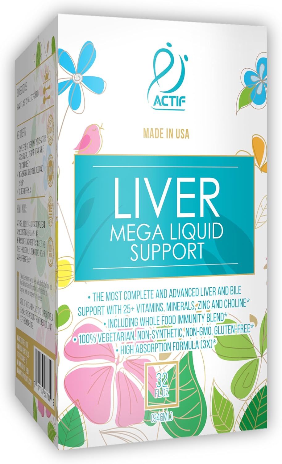 Actif Liver Mega Liquid Support - Complete Liver And Bile Maximum Strength Supplement, Non-Gmo, Made In Usa, 32Oz