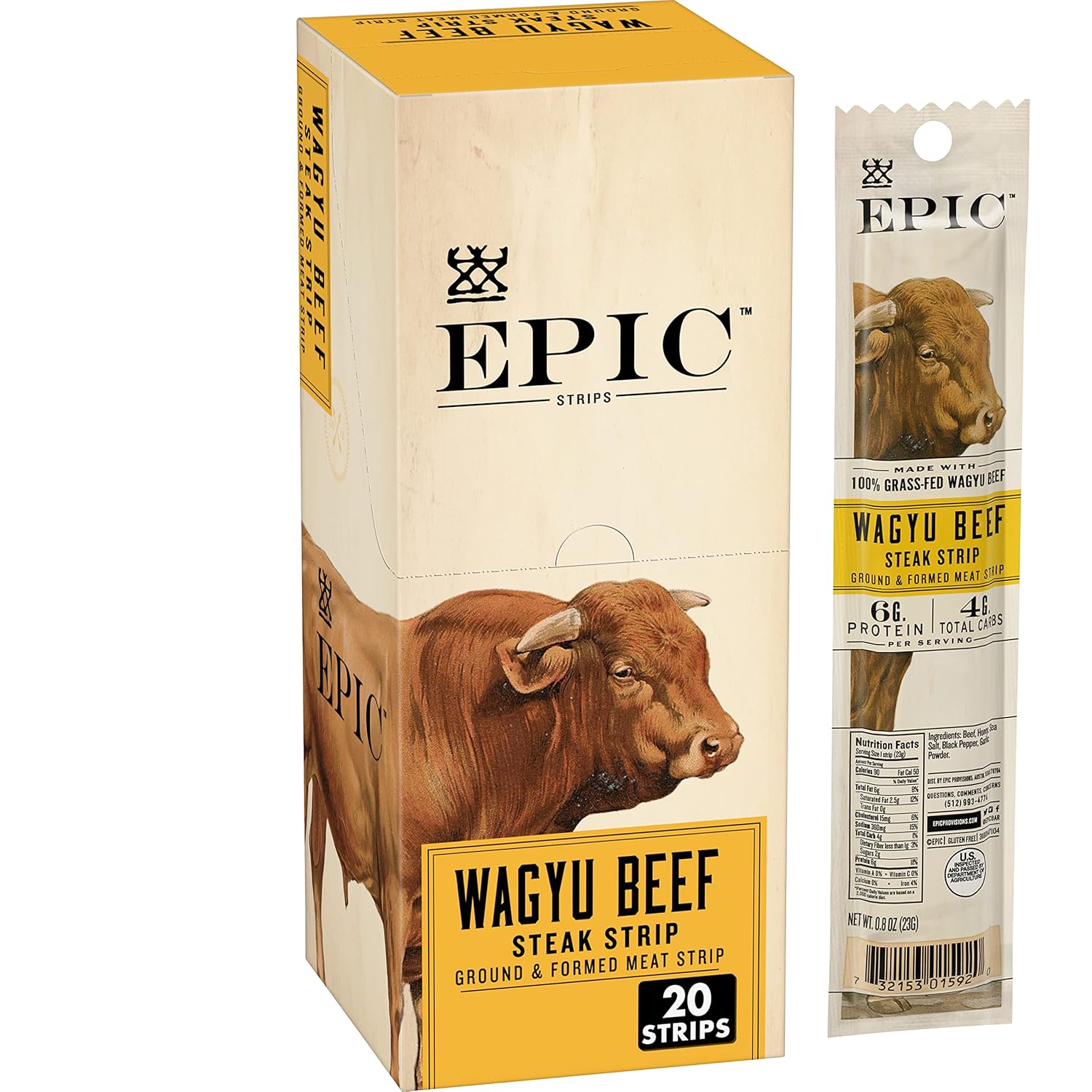 Epic Wagyu Beef Steak Strips, Grass-Fed, Paleo Friendly, 20 Ct, 0.8 Oz Strips