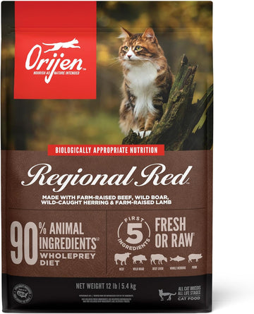 Orijen® Dry Cat Food, Grain Free, Premium, High Protein, Fresh & Raw Animal Ingredients, Regional Red, 12Lb