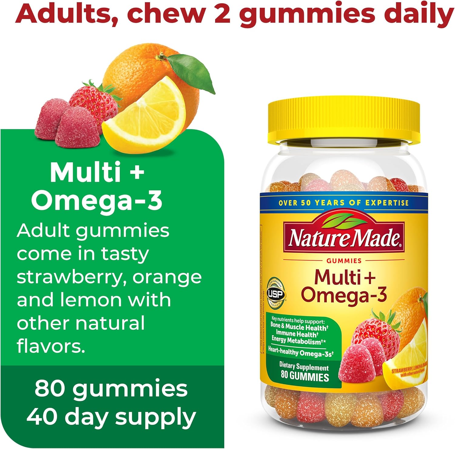 Nature Made Adult & Kids Multivitamin Gummies Combo Pack, Multis with Vitamin C, Vitamin D3, B Vitamins, Zinc, Omega 3 Fish Oil & More, Two Multivitamin Bottles for Whole Family : Health & Household