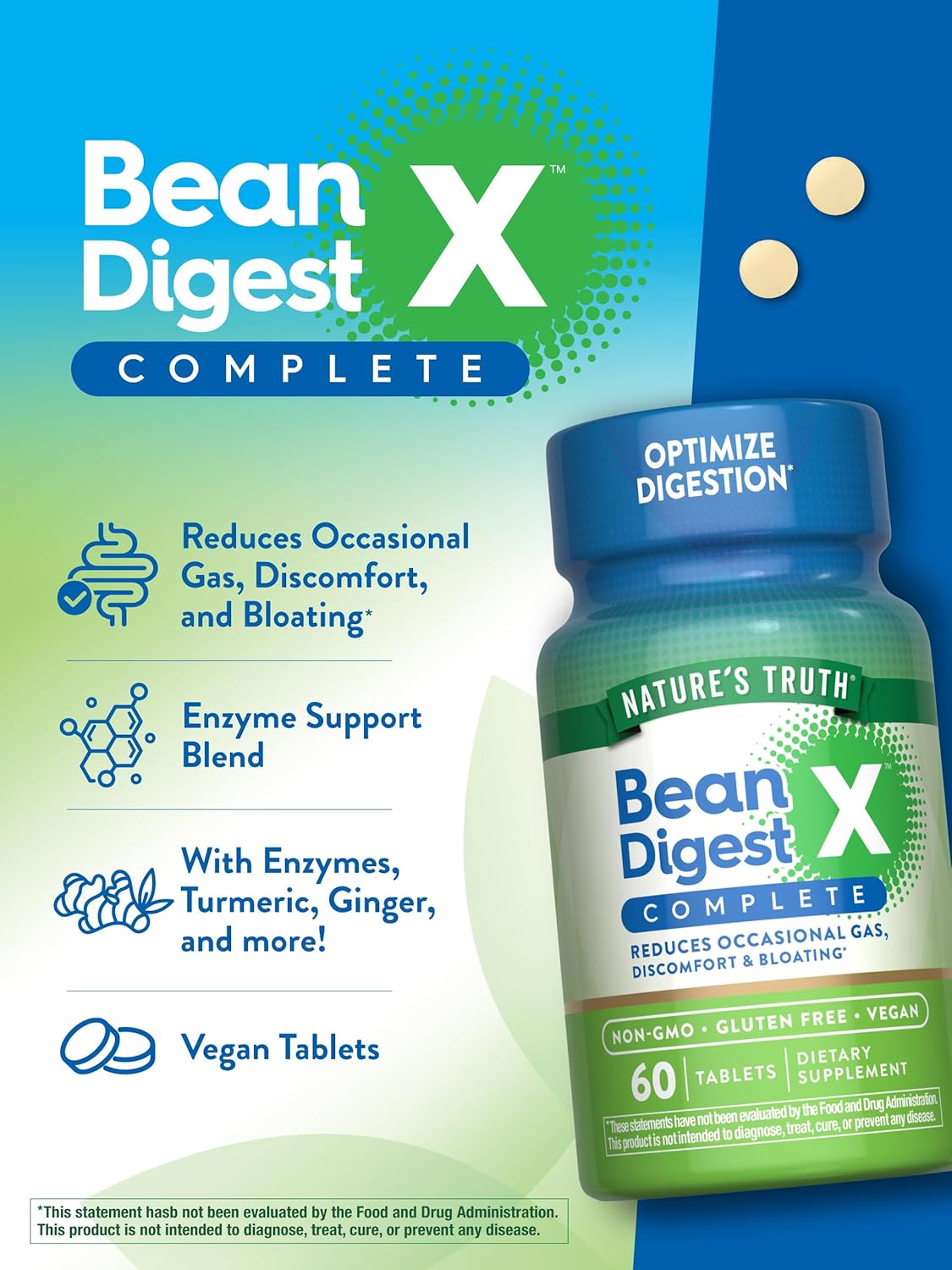 Nature's Truth Bean Digest Enzyme Pills | 60 Tablets | Vegan, Non-GMO & Gluten Free Supplement : Health & Household