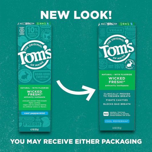 Tom's of Maine Wicked Fresh! Natural Fluoride Anticavity Toothpaste, Cool Peppermint, 3 Pack, 4.0oz