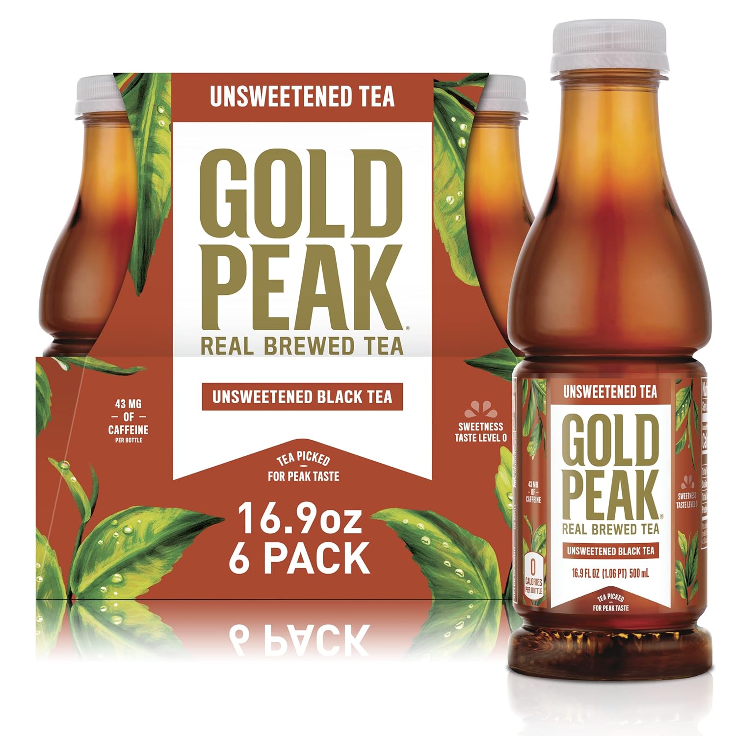 Gold Peak Tea, Unsweet Tea, 16.9 Fl Oz, 6 Pack