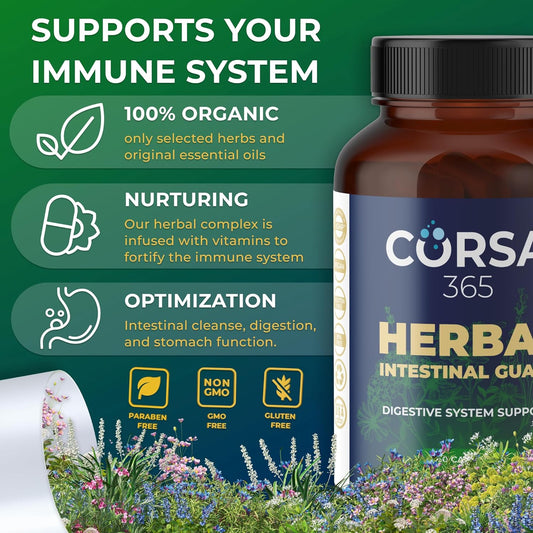 Herbal Intestinal Support - Supplement For Digestive Health, Gut Balance, Colon Cleanse, And Immune Boost For Men And Women - Diet Complex With Organic Formula - 60 Capsules