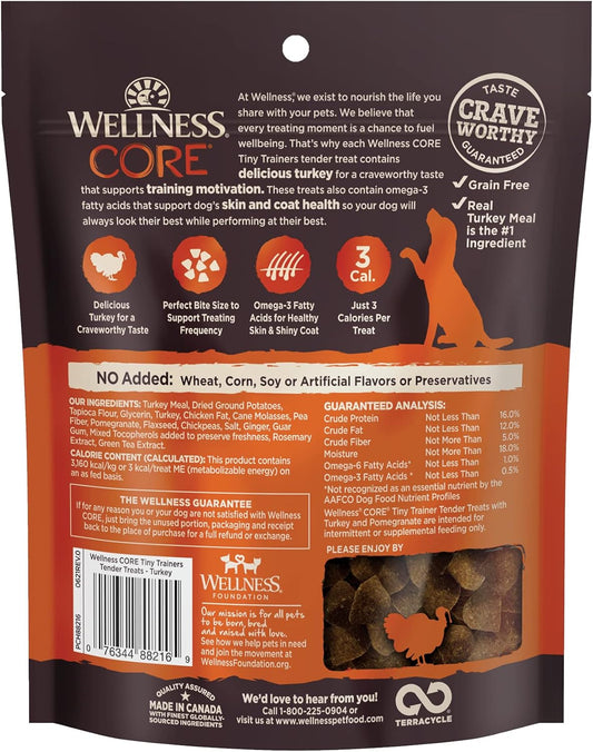 Wellness Core Soft Tiny Trainers (Previously Petite Treats), Natural Grain-Free Dog Treats For Training, Made With Real Meat, No Artificial Flavors (Turkey & Pomegranate, 6 Ounce Bag)