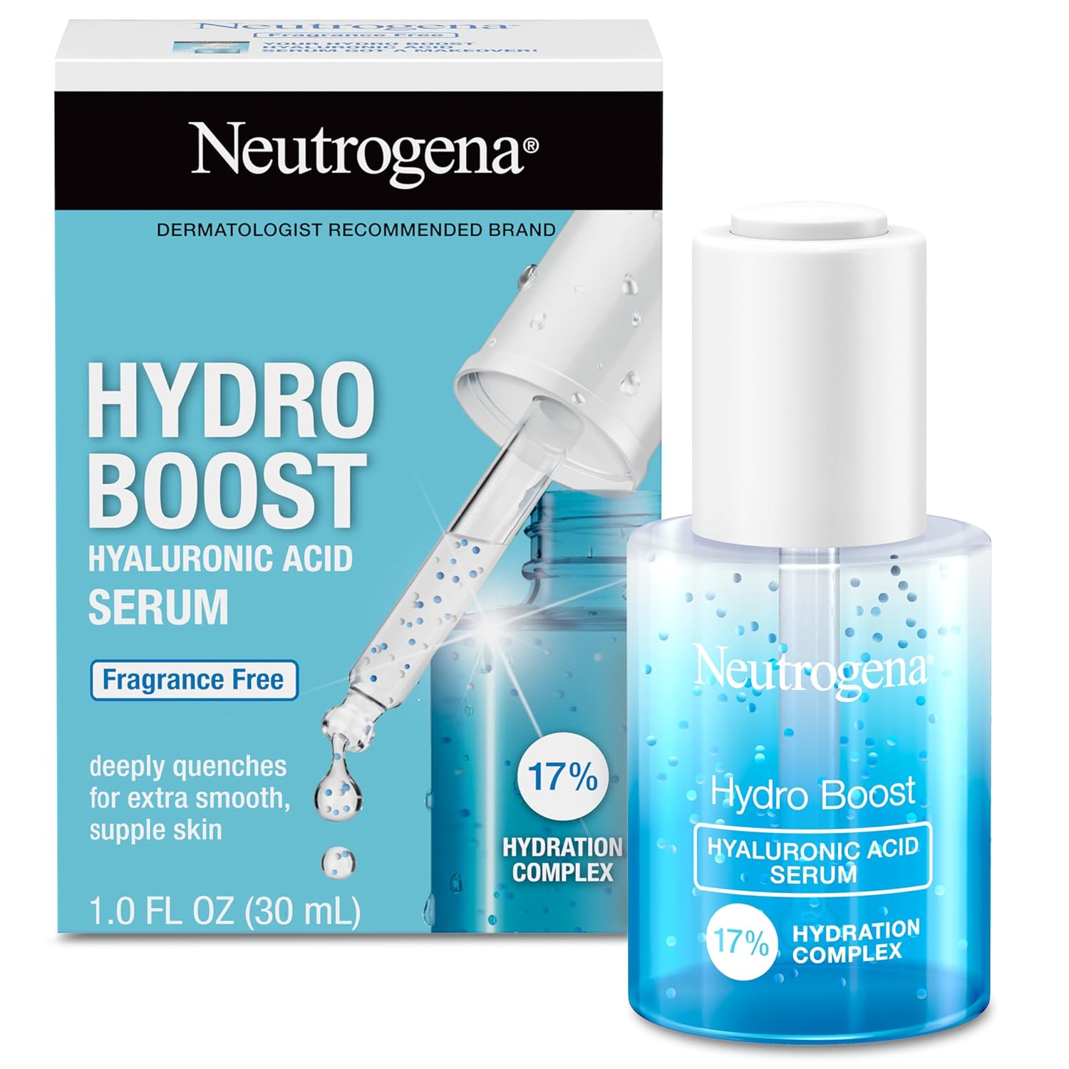 Neutrogena Hydro Boost Hyaluronic Acid Serum For Face With Vitamin B5, Lightweight Hydrating Face Serum For Dry Skin, Oil-Free, Non-Comedogenic, Fragrance Free, 1 Oz