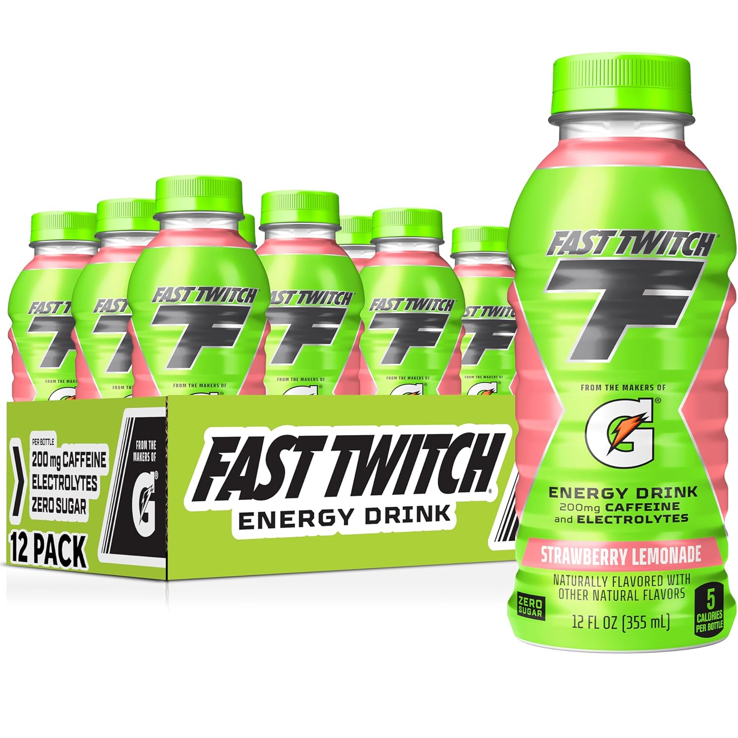 Fast Twitch Energy Drink From Gatorade, Strawberry Lemonade, 12Oz Bottles, (12 Pack), 200Mg Caffeine, Zero Sugar, Electrolytes