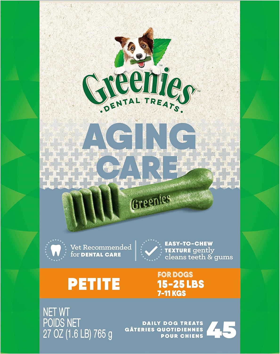 Greenies Aging Care Petite Natural Dental Care Dog Treats, 27 oz. Pack (45 Treats)