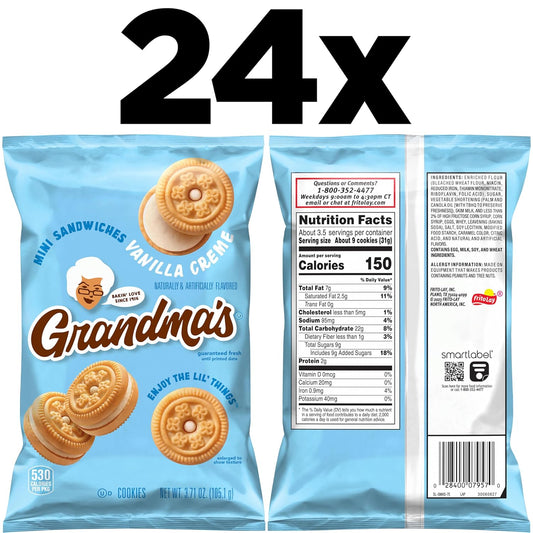 Grandma’S Mini Cookies, Vanilla Sandwich Crème Cookies, 3.71 Oz Cookie Bag, (24 Pack) (Packaging May Vary)