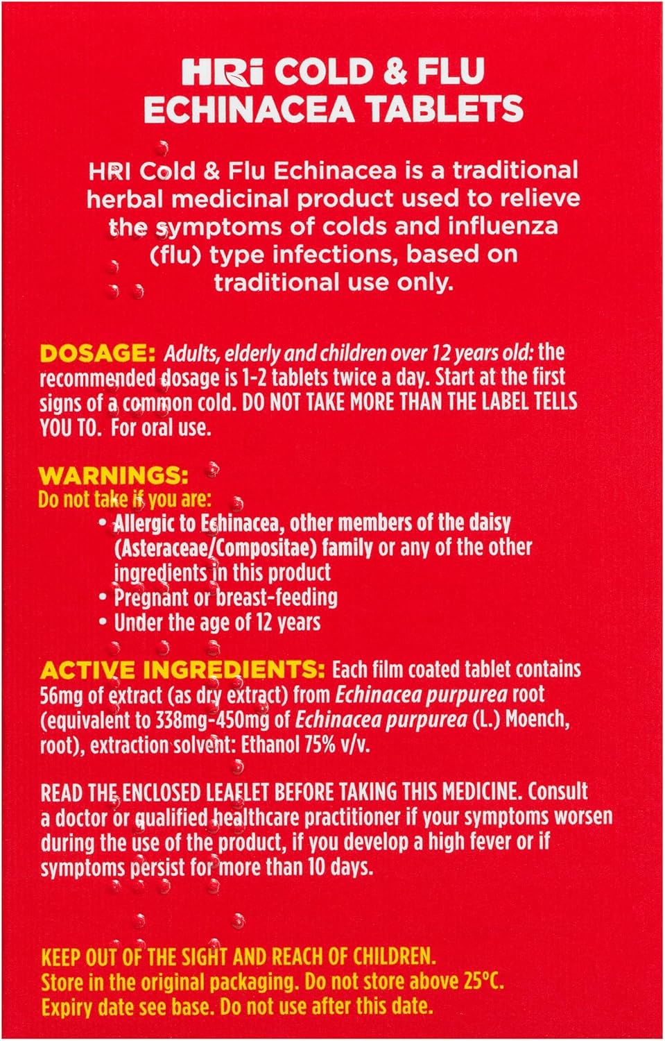 HRI Cold and Flu Echinacea - 30 Tablets. to Relieve The Symptoms of Colds and Flu Type Infections. 338 to 450 mg of Echinacea Purpurea. 1 Pack : Amazon.co.uk: Health & Personal Care