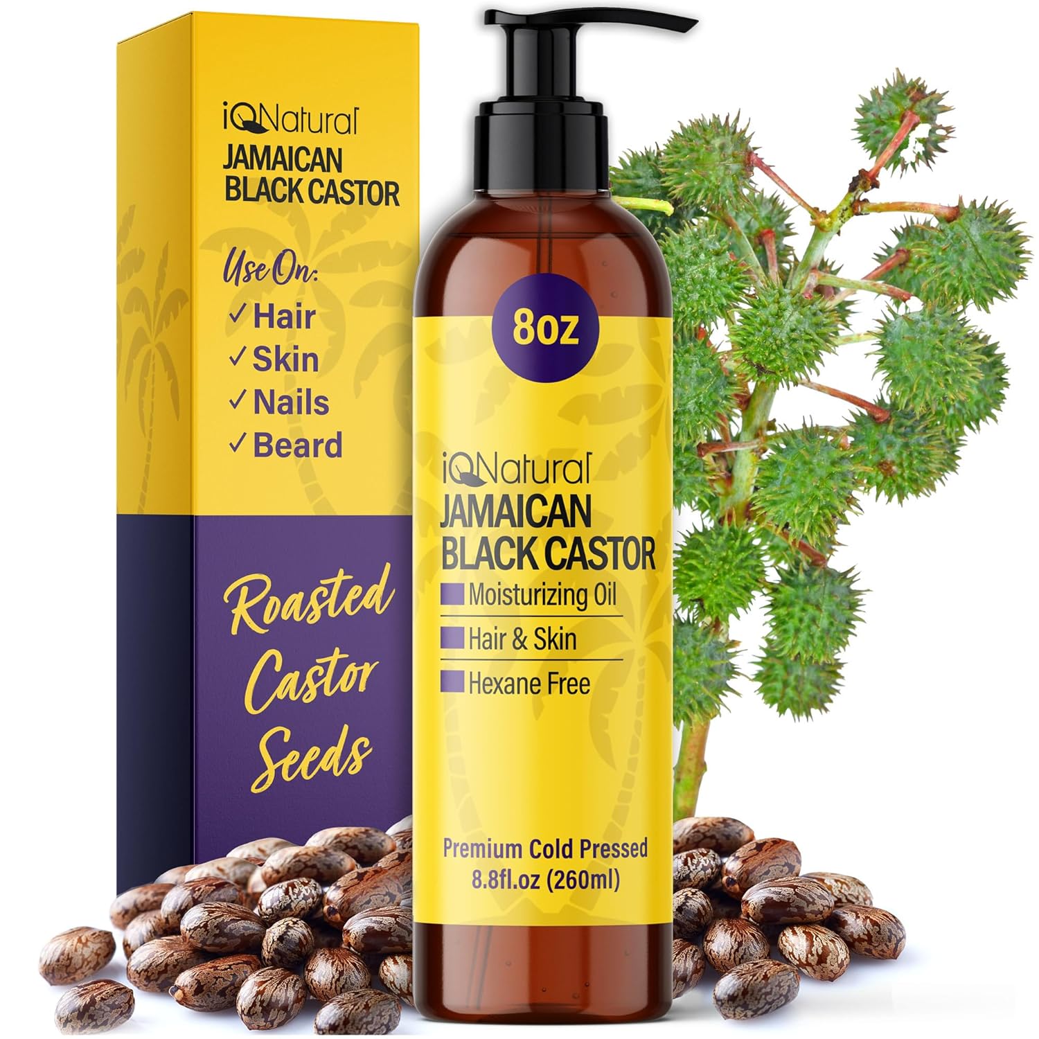 Iq Natural Jamaican Black Castor Oil For Hair Growth And Skin Conditioning, 100% Pure Cold Pressed, Scalp, Nail And Hair Oil - (Unscented) (8Oz) : Beauty & Personal Care