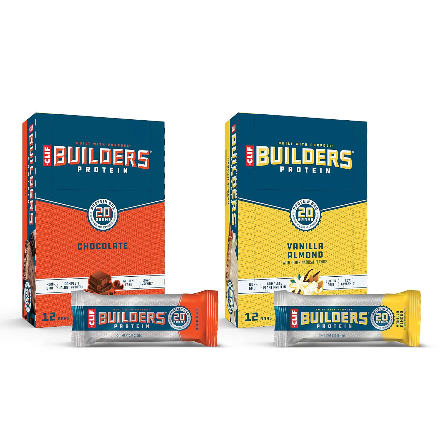 Clif Builders - Protein Bars - Chocolate - 12 Count + Clif Builders - Protein Bars - Vanilla - 12 Count