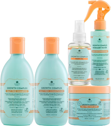 Nature Spell Growth Complex Haircare Set Of 5 - Shampoo & Conditioner, Hair Growth Oil, Hair Mask & Leave-In Conditioner
