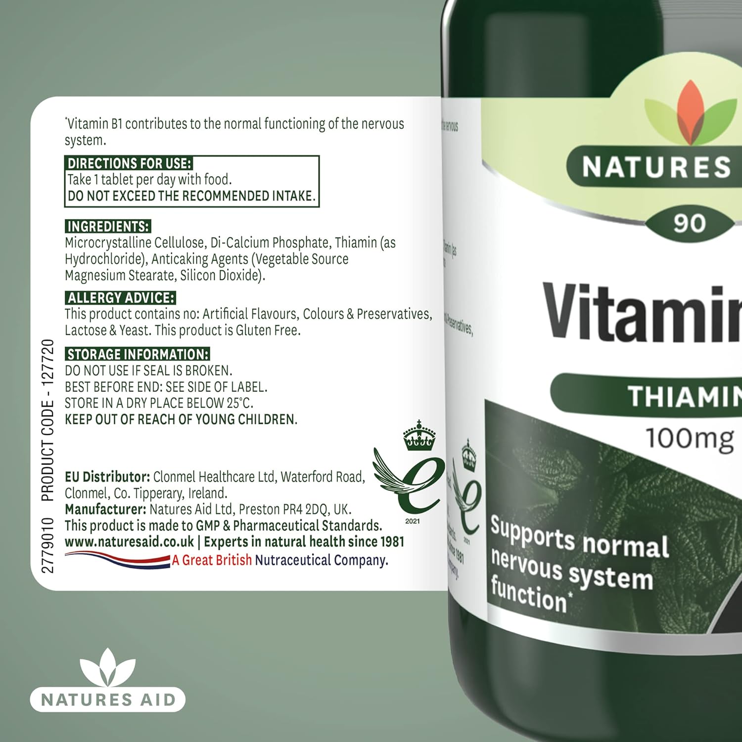 Natures Aid Vitamin B1 100mg Thiamine Tablets – High Strength Food Supplement – Supports Energy Metabolism, Nervous System, Heart & Mind – Vegan, Gluten-Free, Non-GMO – 90 Tablets : Amazon.co.uk: Health & Personal Care