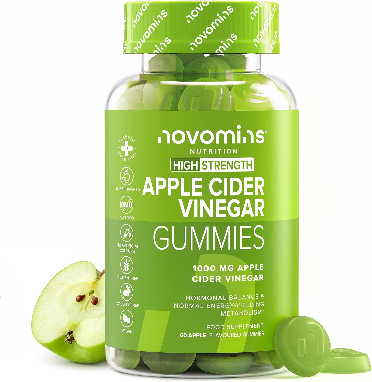 Apple Cider Vinegar With Mother - 1000Mg Acv Gummies - Enriched With Vitamin B12, B6, D2-60 Vegan Gummies - Metabolism & Gut Health Support - Alternative To Apple Cider Vinegar Capsules - Novomins