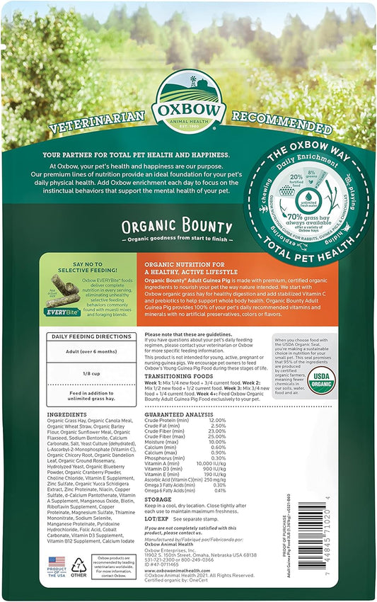 Oxbow Animal Health Organic Bounty Adult Guinea Pig Food - All Natural Adult Guinea Pig Food - 3 Lb