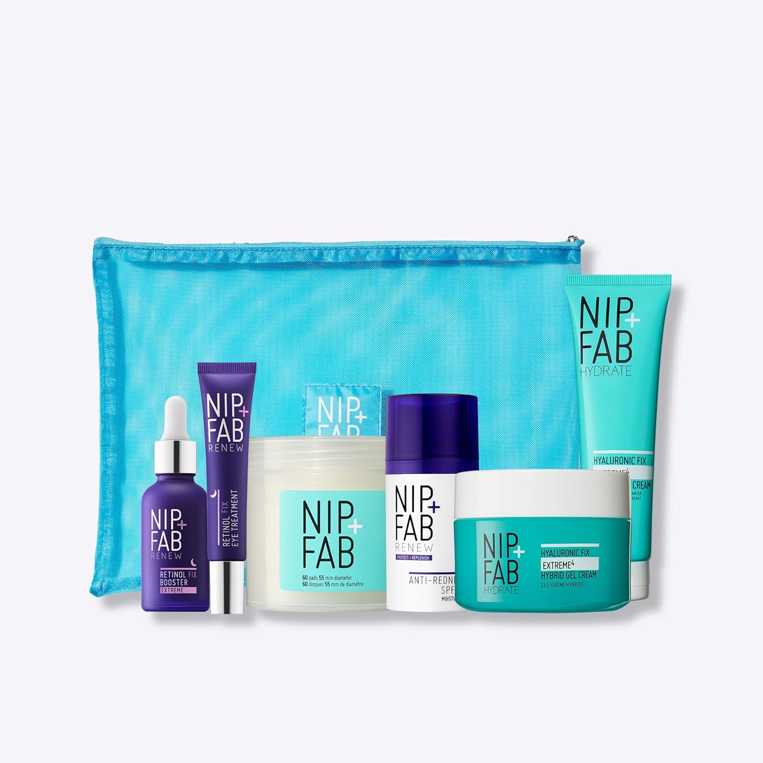 Nip + Fab Renew & Hydrate Gift Set | Firm, Tone And Reduce Fine Lines With Retinol | Retinol Booster, Eye Drops | Hyaluronic Pads, Cream
