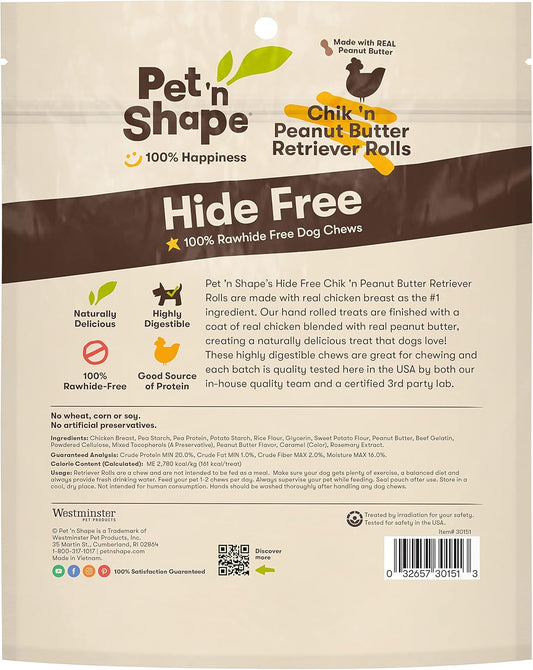 Pet 'n Shape Hide Free Chik 'n & Peanut Butter 4" Retriever Rolls, 6 Count 12.6 oz - Rawhide Free Dog Treats - No Hide Alternative Chew Treat for All Life Stages : Pet Supplies