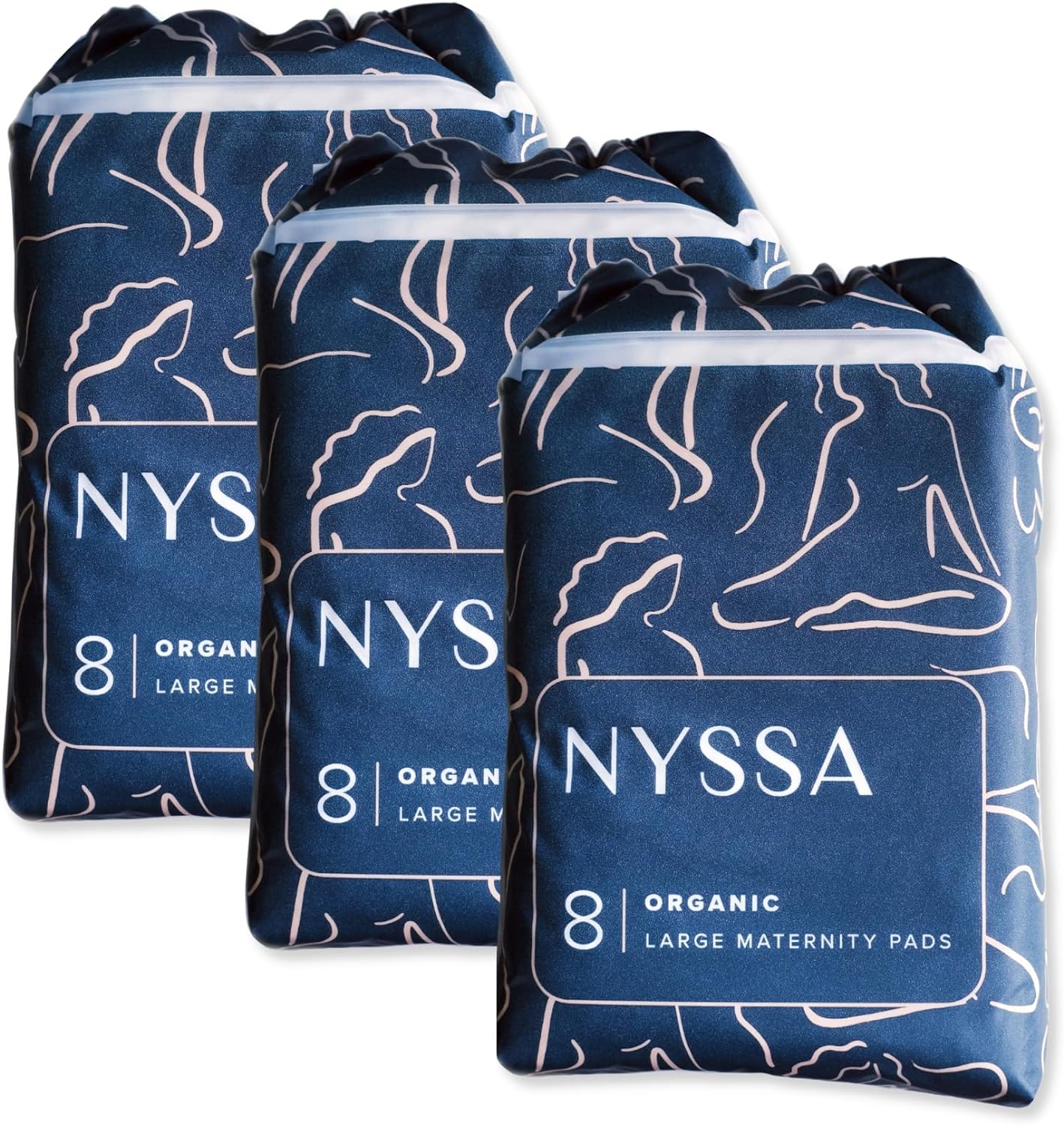 Nyssa Organic Cotton Cover Extra-Long Postpartum Pads - Menstrual Hygiene Sanitary Napkins for Teens & Adults - Eco-Friendly & Chemical-Free Feminine Pads, 3x8-Pack (24 Pads), FSA/HSA Eligible