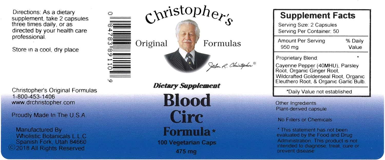 Dr. Christopher's Original Formulas Blood Circulation Formula Capsules, 475mg, 100 Count