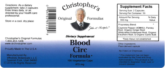 Dr. Christopher's Original Formulas Blood Circulation Formula Capsules, 475mg, 100 Count
