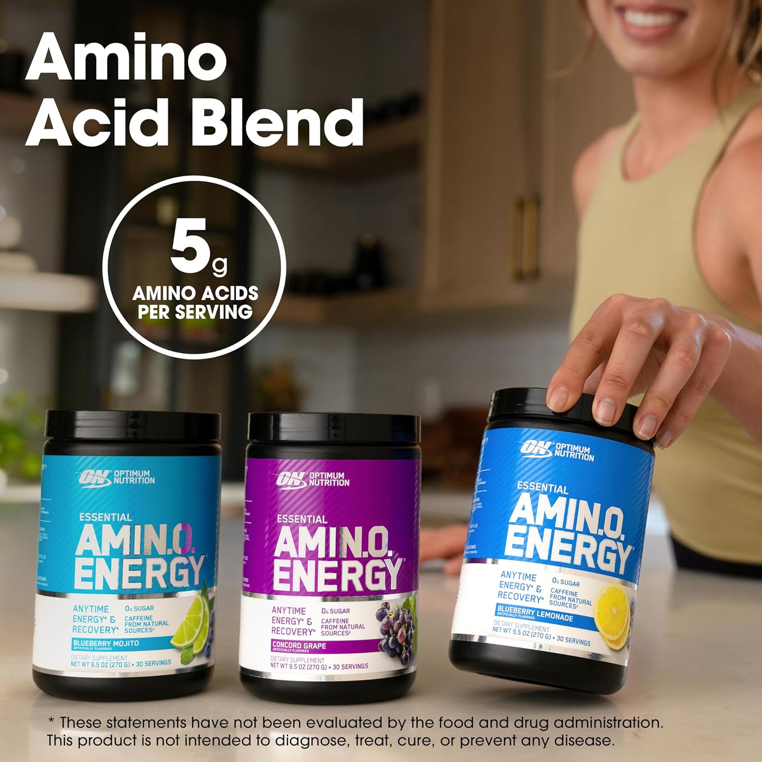 Optimum Nutrition Amino Energy - Pre Workout with Green Tea, BCAA, Amino Acids, Keto Friendly, Green Coffee Extract, Energy Powder - Blue Raspberry, 65 Servings (Packaging May Vary) : Health & Household