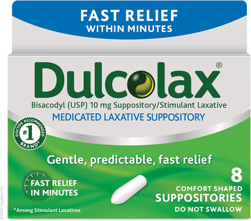 Dulcolax Fast Relief Medicated Laxative Suppositories, Bisacodyl, 10 mg, 8 Count