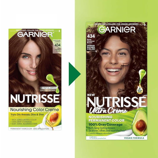 Garnier Hair Color Nutrisse Nourishing Creme, 434 Deep Chestnut Brown (Chocolate Chestnut) Permanent Hair Dye, 2 Count (Packaging May Vary)