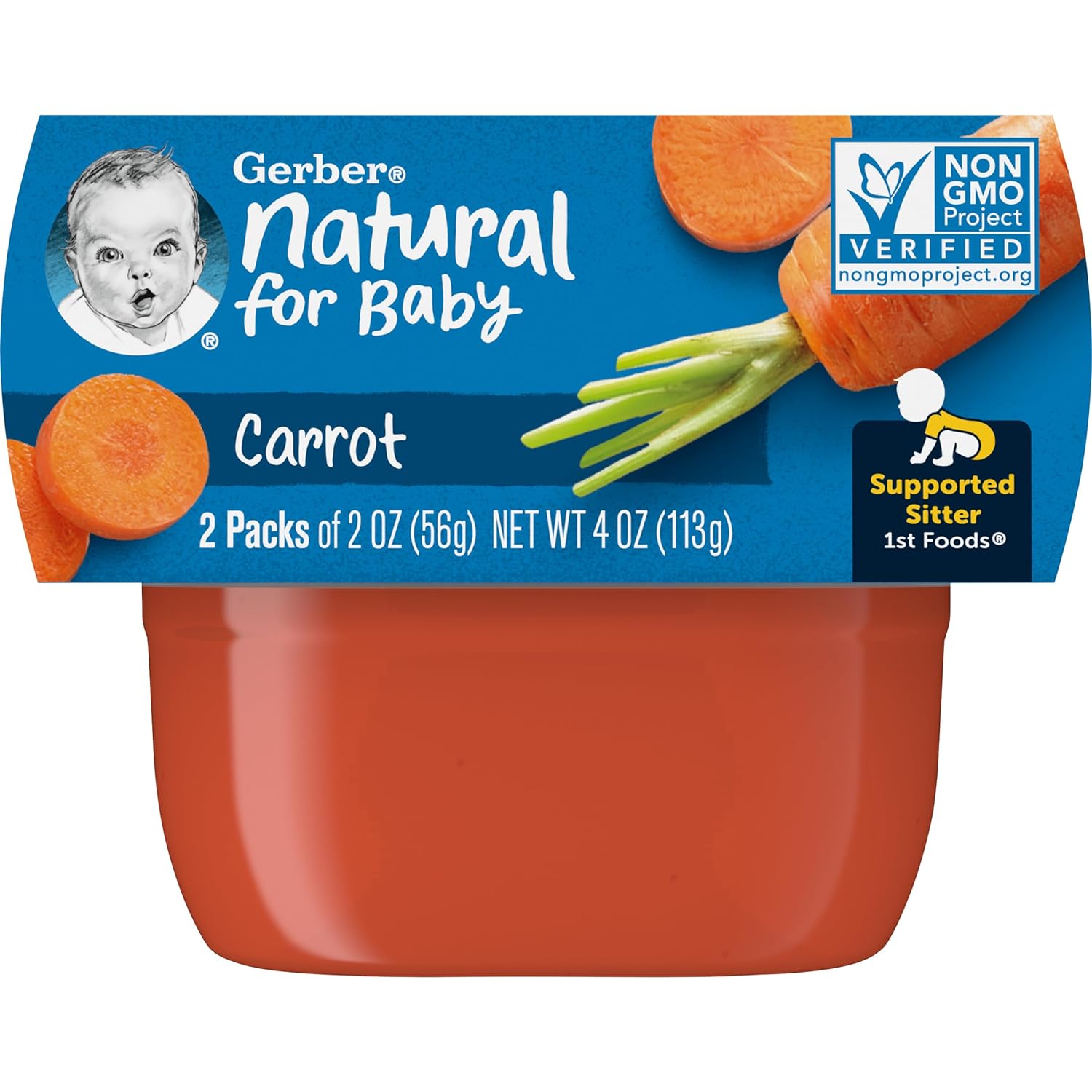 Gerber 1st Foods Baby Food, Carrot Puree, Natural & Non-GMO, 2 Oz - 2 Count (Pack of 8)