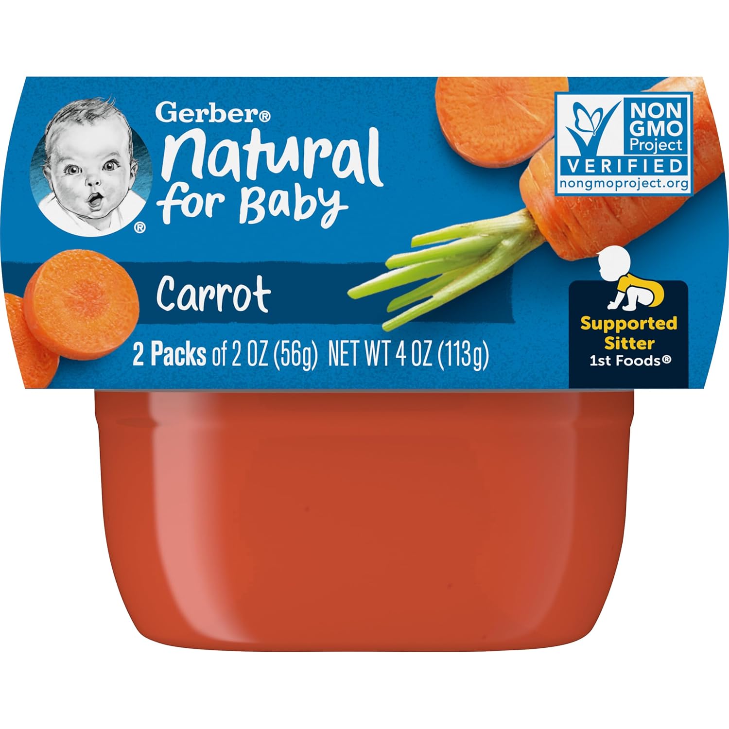 Gerber 1St Foods Baby Food, Carrot Puree, Natural & Non-Gmo, 2 Oz - 2 Count (Pack Of 8)