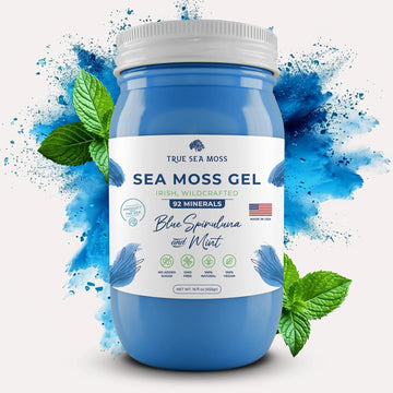 TrueSeaMoss Wildcrafted Irish Sea Moss Gel - Made with Dried Seaweed - Seamoss, Vegan-Friendly, Antioxidant Supports Thyroid & Digestion - Made in USA (Blue Spirulina, Pack of 1)