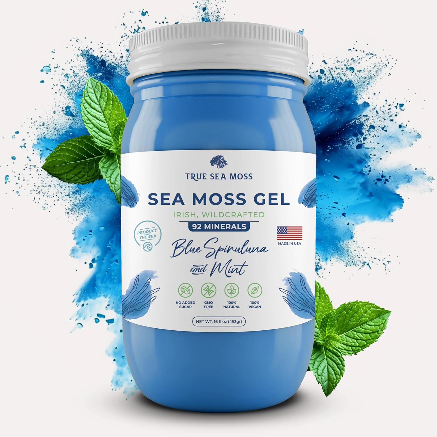 Trueseamoss Wildcrafted Irish Sea Moss Gel - Made With Dried Seaweed & Fresh Sea Vegetables, Seamoss - Made In Usa (Blue Spirulina, Pack Of 1)