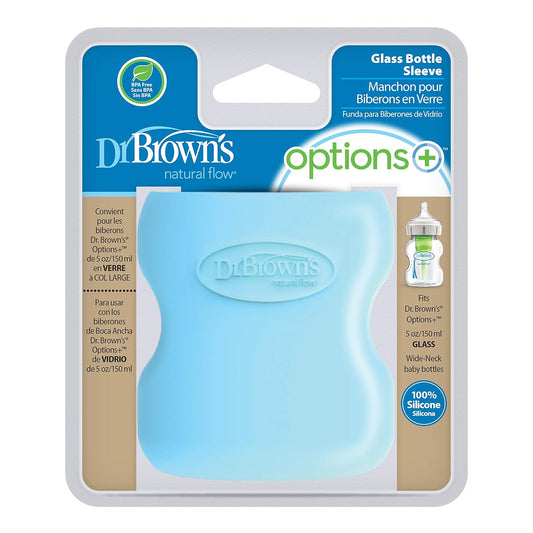 Dr. Brown'S Natural Flow Options+ Glass Baby Bottle Sleeves,100% Silicone,5 Oz,Wide-Neck,Blue
