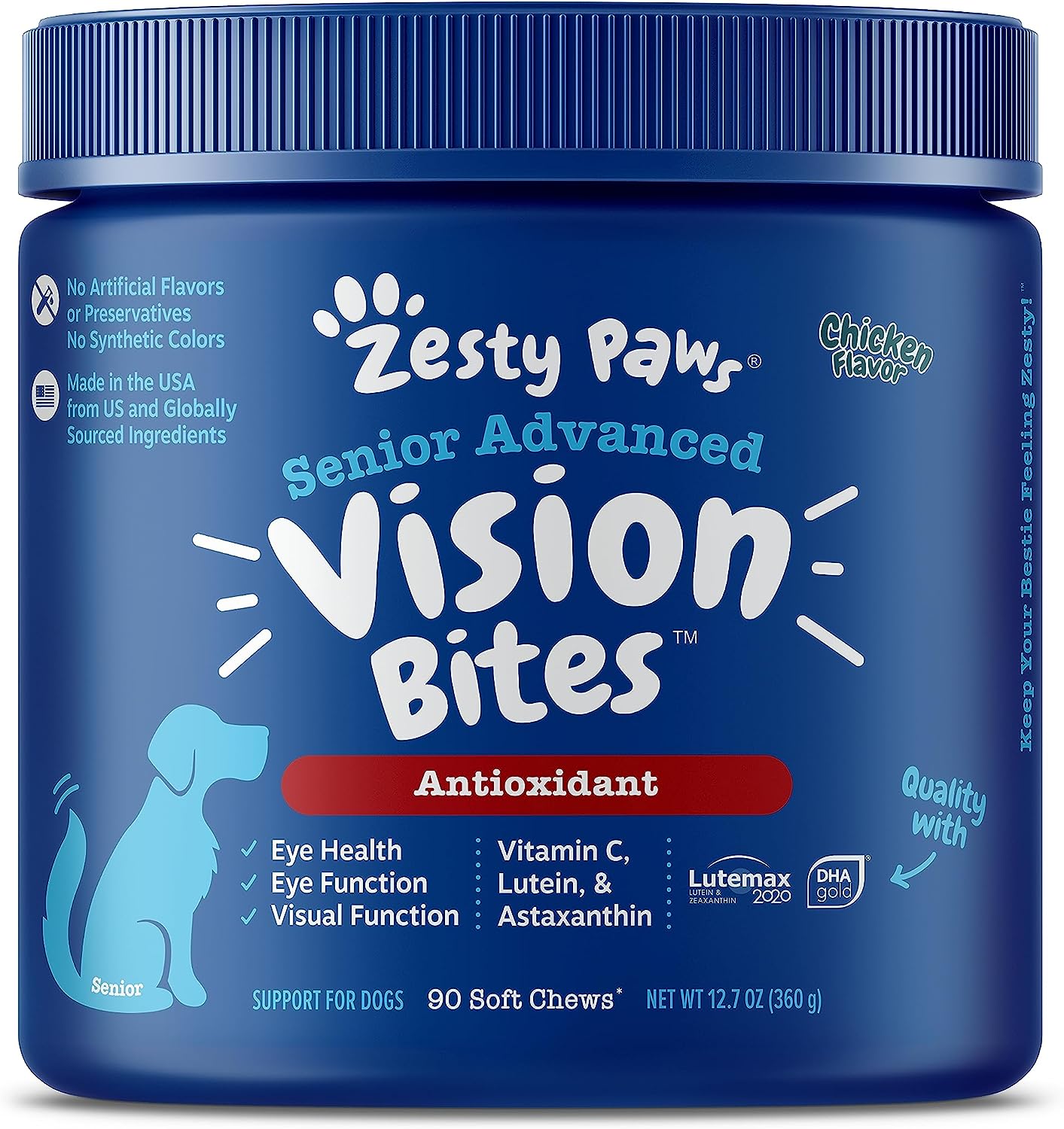 Zesty Paws Eye Supplement for Dogs - Vision Support with Antioxidants & Omega 3 Fatty Acids - 90 Chews