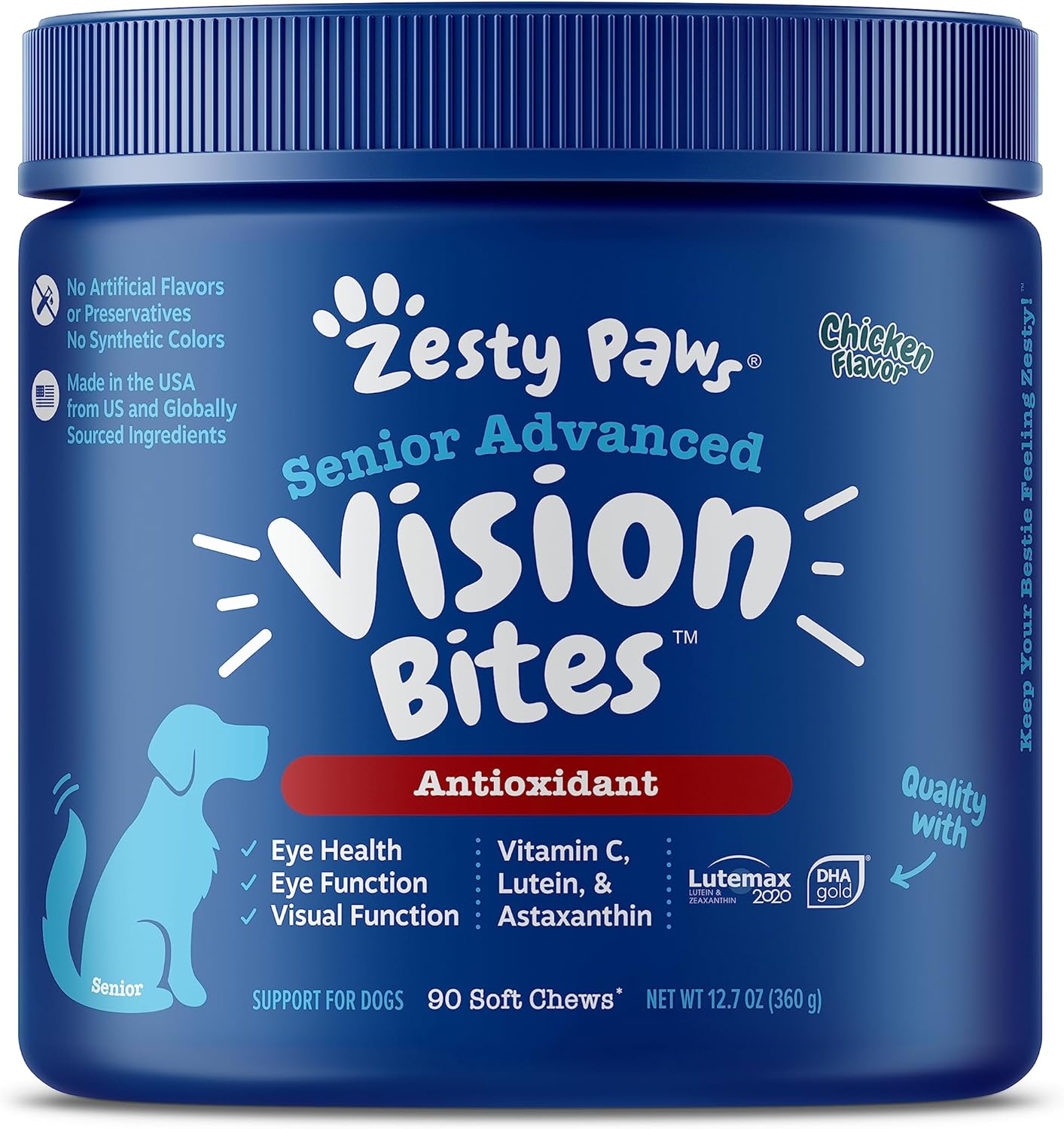 Zesty Paws Eye Supplement For Dogs - Vision Support With Antioxidants & Omega 3 Fatty Acids - 90 Chews