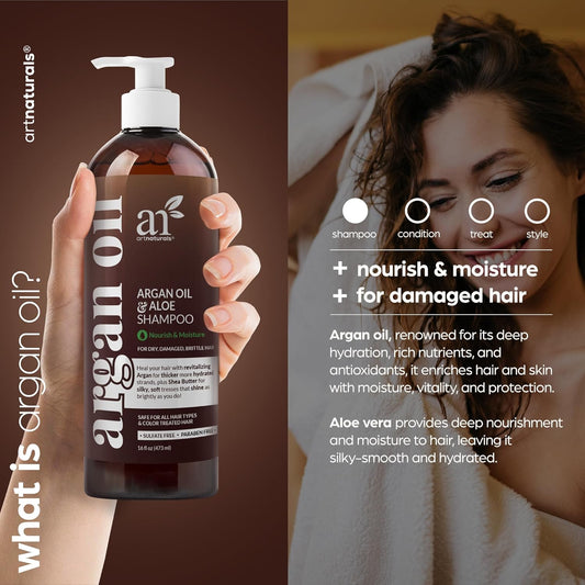 Artnaturals Moroccan Argan Oil Shampoo - (16Fl Oz) - Moisturizing, Volumizing Sulfate Free Shampoo For Women, Men And Teens - Used For Colored And All Hair Types, Anti-Aging Hair Care