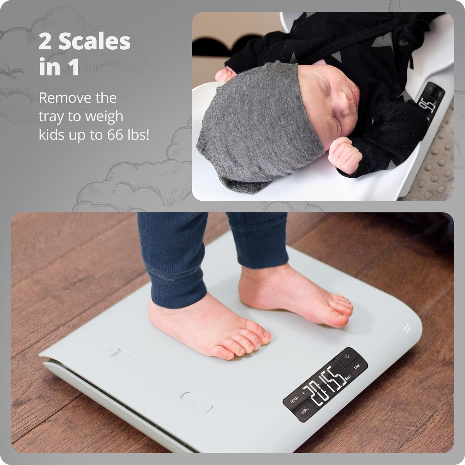 Greater Goods Digital Baby Scale with in-House Algorithm for Wiggly Babies, Infants, and Toddlers : Baby