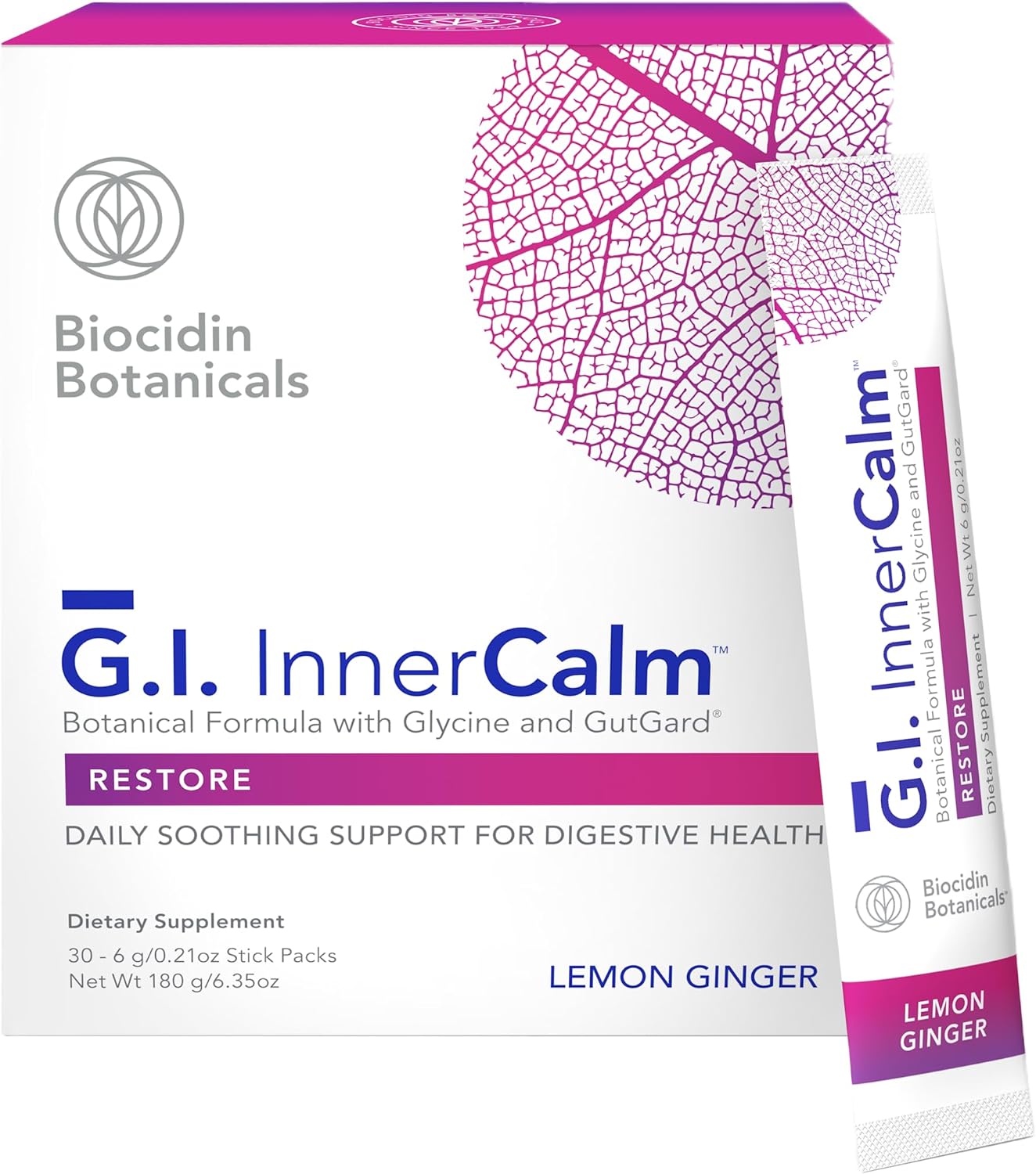 Biocidin Gut Health Drink Mix - Gi Inner Calm - Support Digestive Health, Gi Detox And A Healthy Mood & Sense Of Calm - Soothing Restorative Formula With Glycine & No Glutamine (30 Stick Packs)