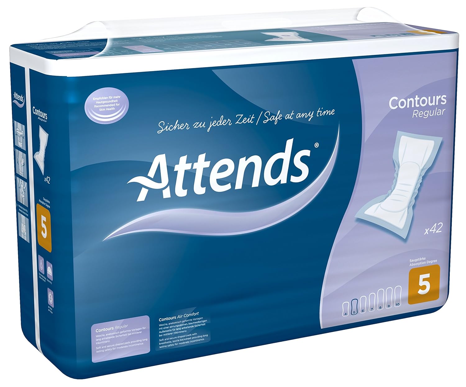 Attends 205228 Contours Regular 5 Incontinence Pad, White (Pack Of 42)