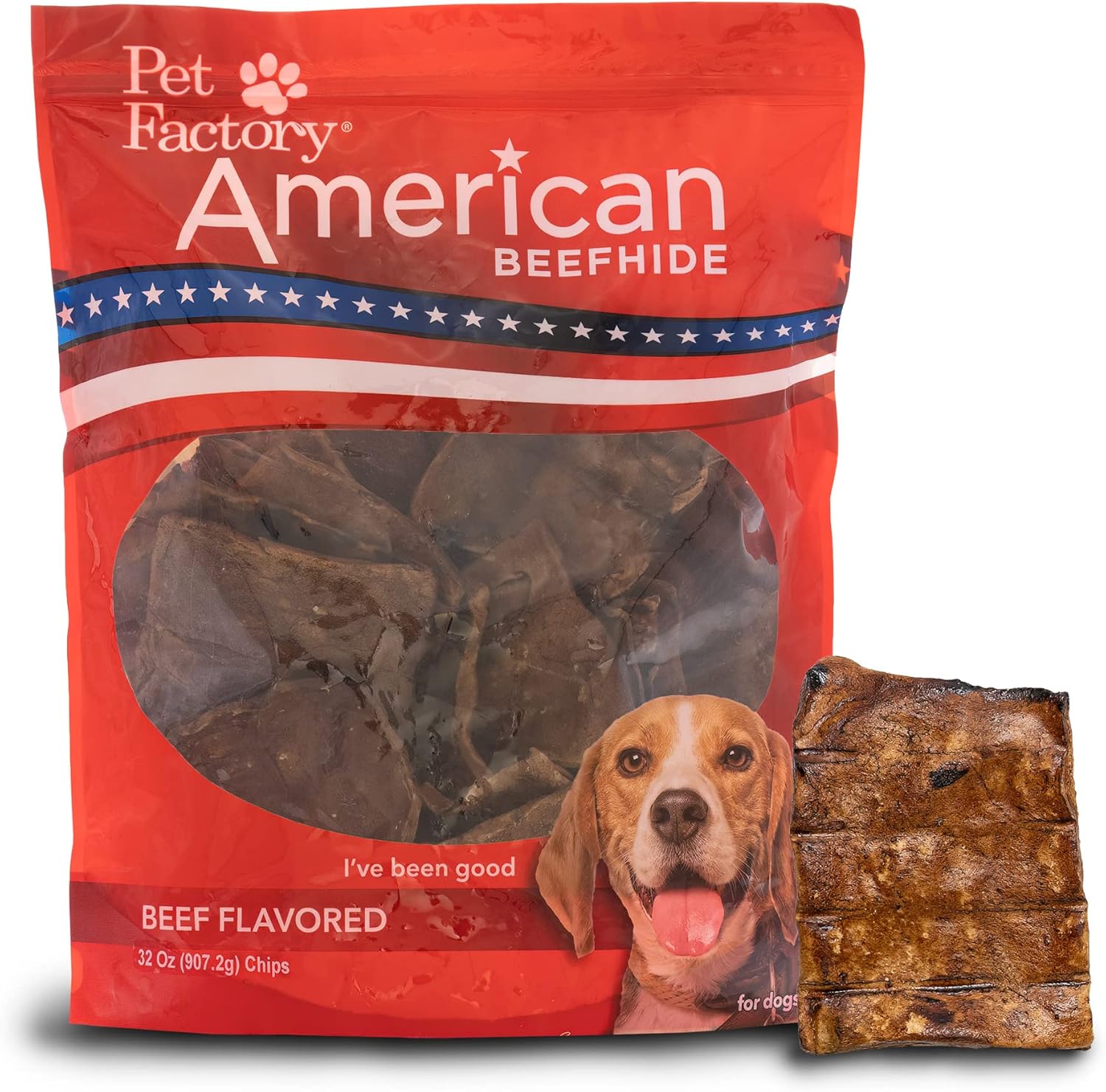 Pet Factory American Beefhide Chips Dog Chew Treats - Beef Flavor, 32 Oz