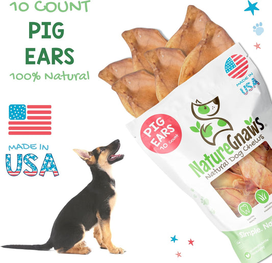 Nature Gnaws Usa Pig Ears For Dogs (10 Count) - Thick Long Lasting For Aggressive Chewers And Large Dogs - Premium Natural Pork Dog Chew Bones - Rawhide Free
