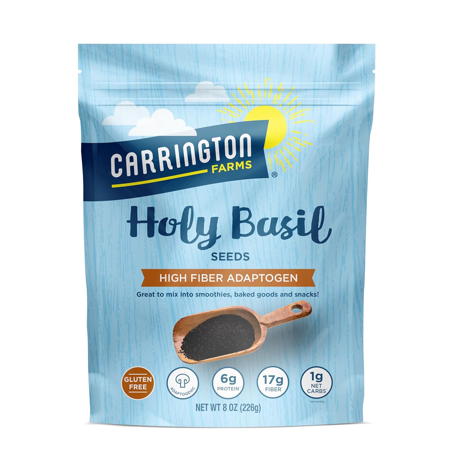 Carrington Farms Holy Basil Seeds – Gluten Free, Paleo, Keto, High Fiber Seeds – Calcium Packed Daily Nutrition Boost, Add Into Favorite Recipes (8 Oz)