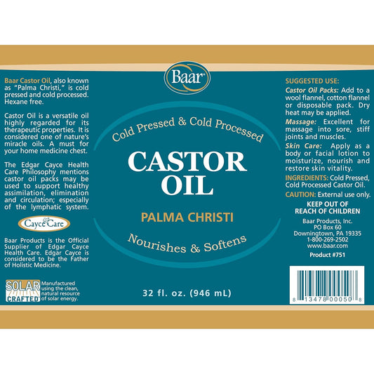 Baar Cold-Pressed, Cold-Processed, Hexane Free Castor Oil, 4 Ounces
