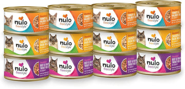 Nulo Freestyle Shredded Canned Wet Cat Food Variety Bundle - 3 Oz. - 3 Flavors - Chicken & Duck, Beef & Rainbow Trout, And Turkey & Halibut (12 Cans Count)