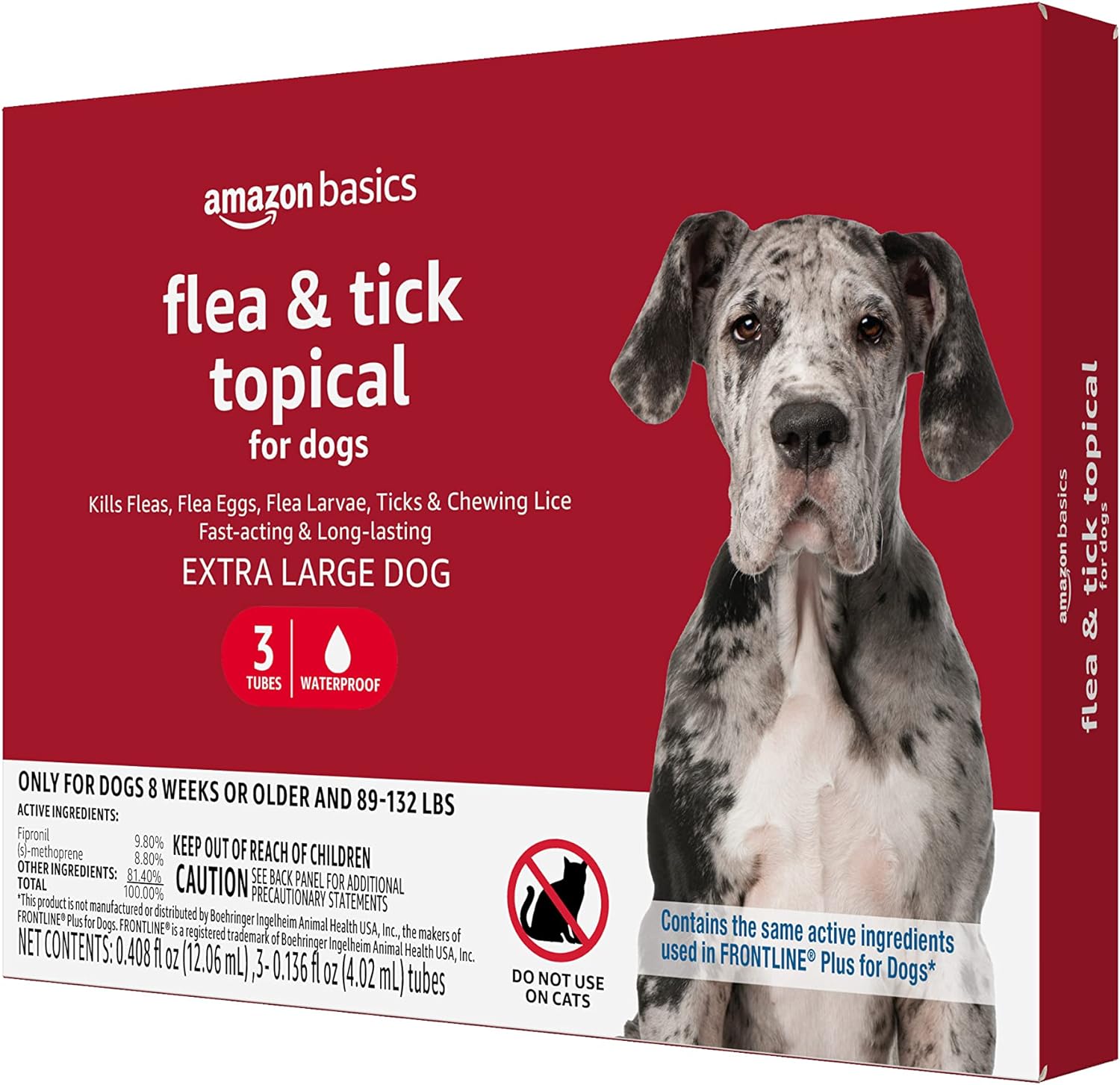 Amazon Basics Flea and Tick Topical Treatment for X-Large Dogs (89-132 pounds), 3 Count (Previously Solimo)