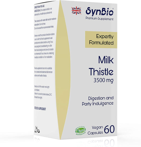 Synbio Premium - Milk Thistle | 60 Vegan Capsules | Ideal For Party Indulgence & Recovery | Natural Liver Care For Active Lifestyles | Free From Dairy, Gluten, Gelatine