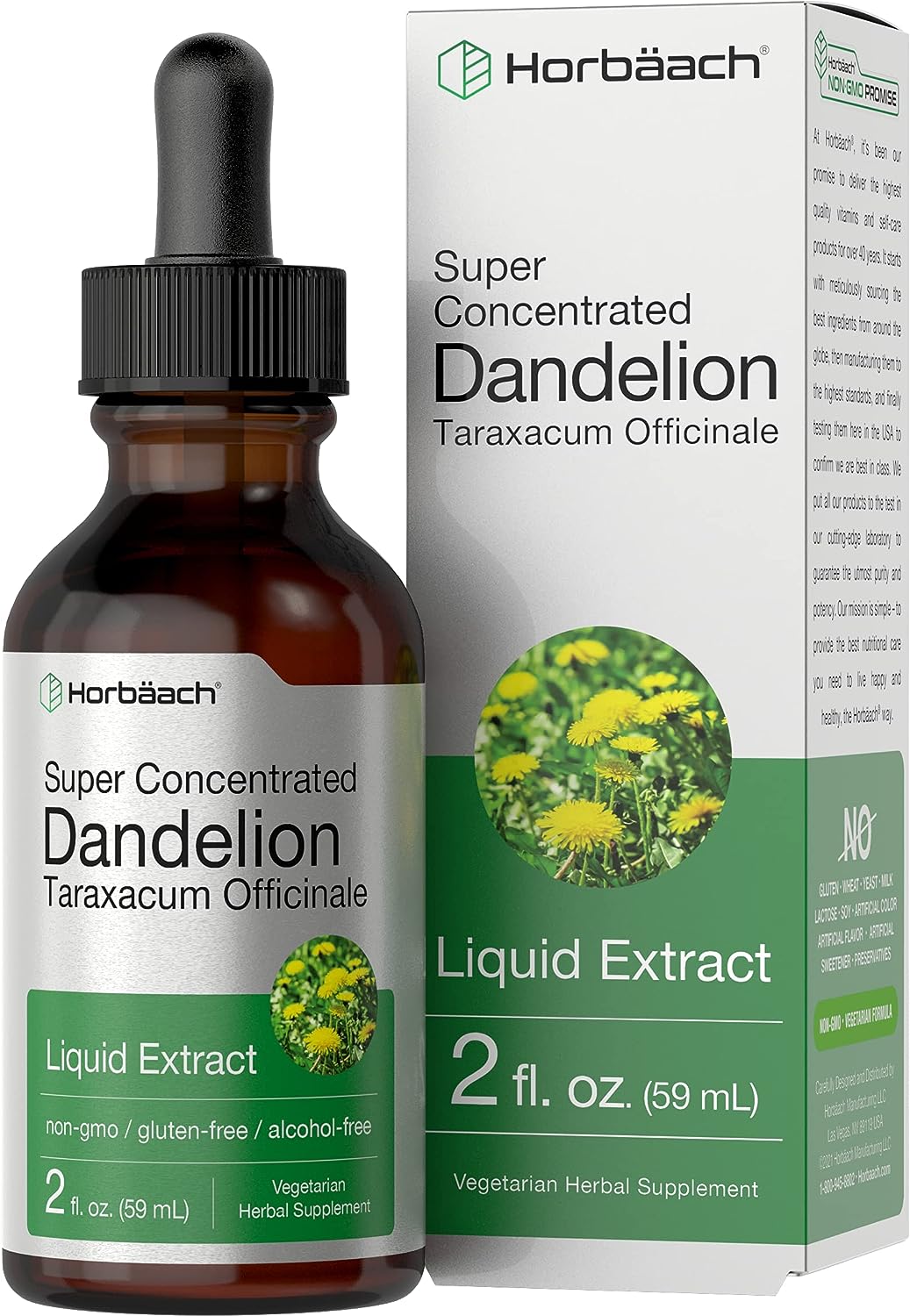 Horbach Dandelion Root Extract | 2 fl oz | Super Concentrated | Alcohol Free Liquid Tincture | Vegetarian, Non-GMO, Gluten Free