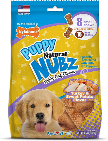 Nylabone Nubz Natural Edible Chew Treats For Puppies, Made In Usa, Turkey & Sweet Potato Flavor, Small - Up To 25 Lbs. (8 Count)