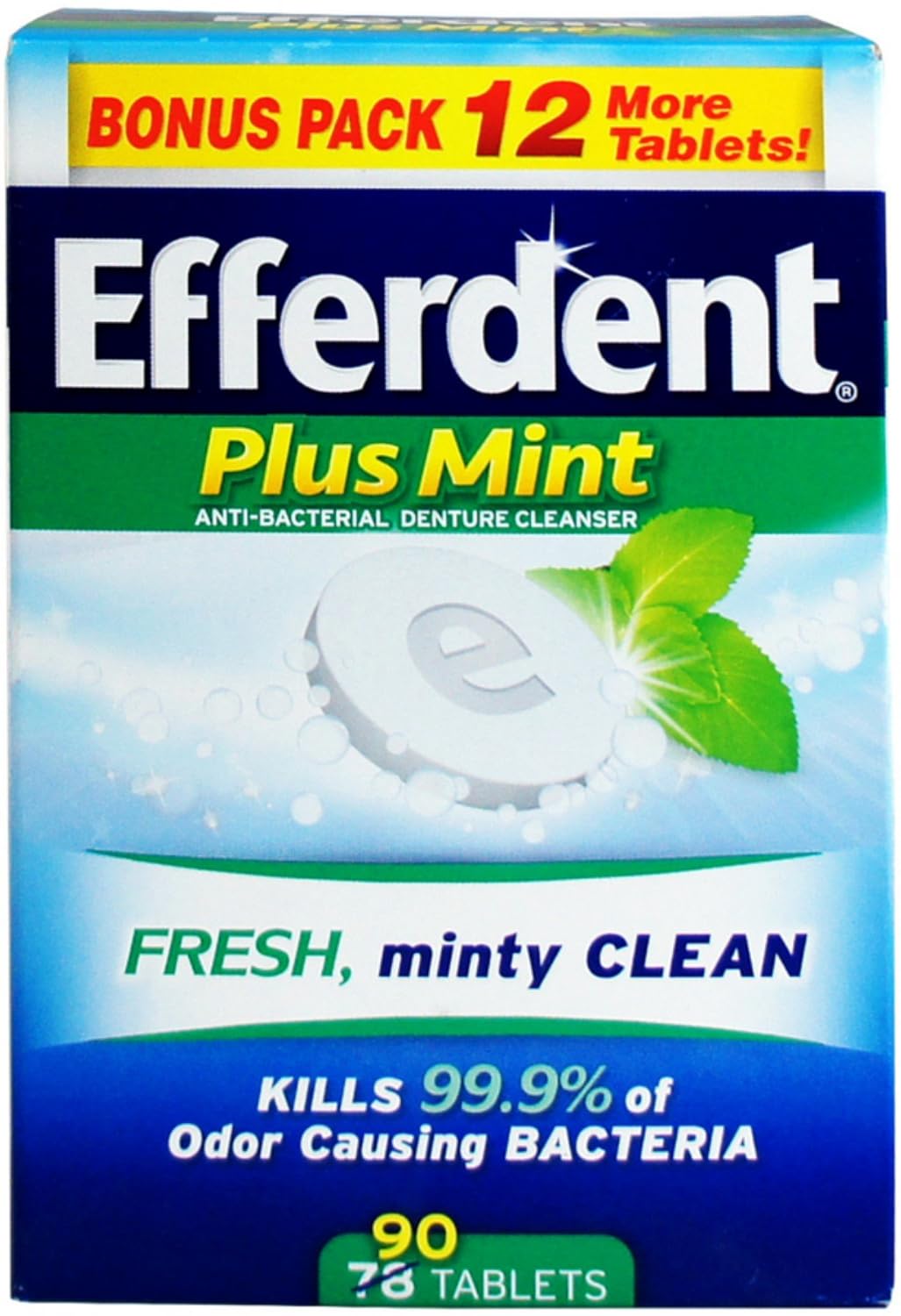 Efferdent PM Overnight Anti-Bacterial Denture Cleanser Tablets 90 ct. (Pack of 4)